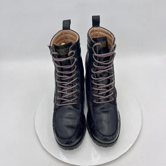 Polo Ralph Lauren Men Size 8.5D Black Leather Lugged Moc Toe Lace Up Boot