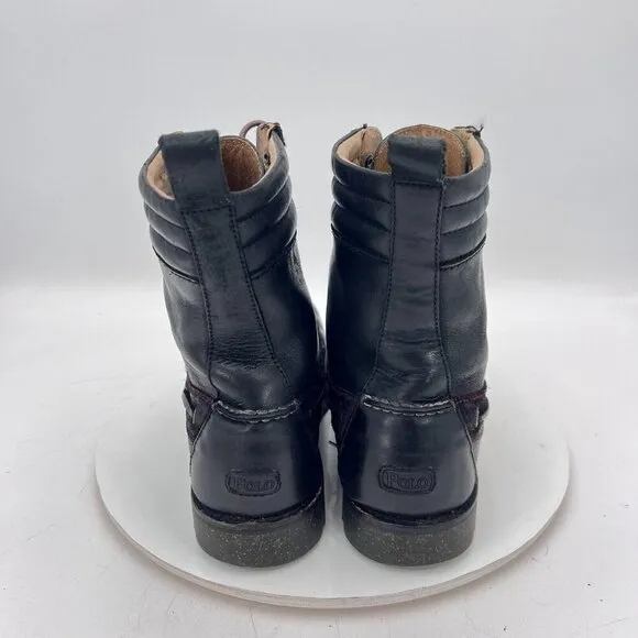 Polo Ralph Lauren Men Size 8.5D Black Leather Lugged Moc Toe Lace Up Boot