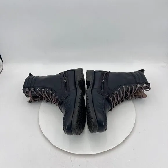Polo Ralph Lauren Men Size 8.5D Black Leather Lugged Moc Toe Lace Up Boot