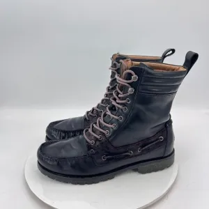 Polo Ralph Lauren Men Size 8.5D Black Leather Lugged Moc Toe Lace Up Boot