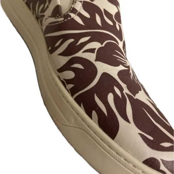 Prada White Burgundy Women’s Floral Slip-Ons