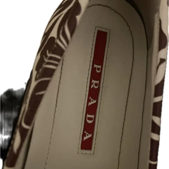 Prada White Burgundy Women’s Floral Slip-Ons