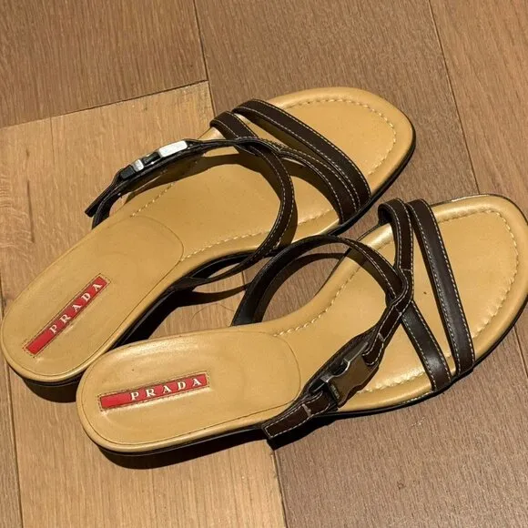 Prada Women's Brown and Black Sandals