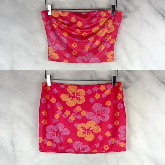 Princess Polly Delphine Floral Printed 2 Pc Tube Top   Skirt Matching Set Pink 8