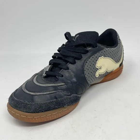 Puma Powercat Shoes Mens 6 Black Leather Suede Indoor Soccer Sneakers Trainers