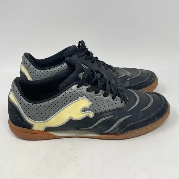 Puma Powercat Shoes Mens 6 Black Leather Suede Indoor Soccer Sneakers Trainers