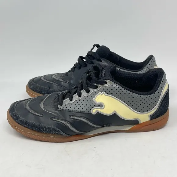 Puma Powercat Shoes Mens 6 Black Leather Suede Indoor Soccer Sneakers Trainers