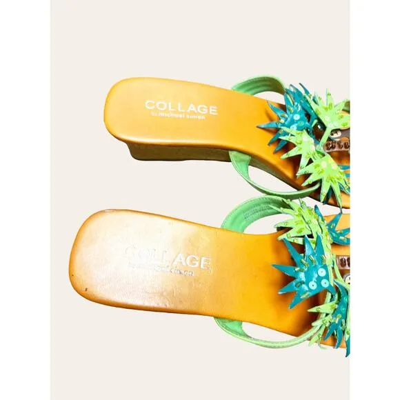 Rare Vintage Collage by Michael Simon Jungle Wedge Sandal Size 8