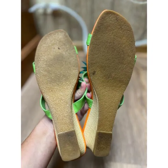 Rare Vintage Collage by Michael Simon Jungle Wedge Sandal Size 8