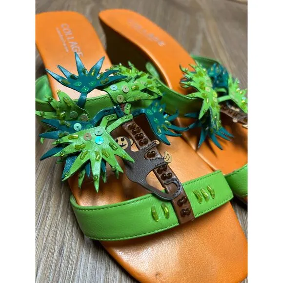 Rare Vintage Collage by Michael Simon Jungle Wedge Sandal Size 8