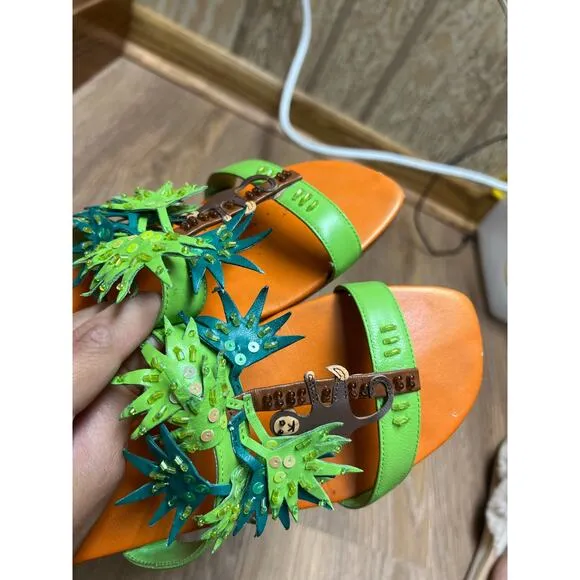 Rare Vintage Collage by Michael Simon Jungle Wedge Sandal Size 8