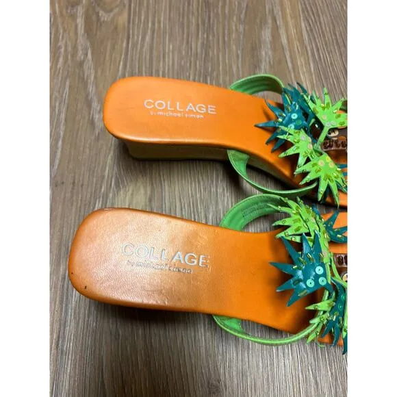 Rare Vintage Collage by Michael Simon Jungle Wedge Sandal Size 8
