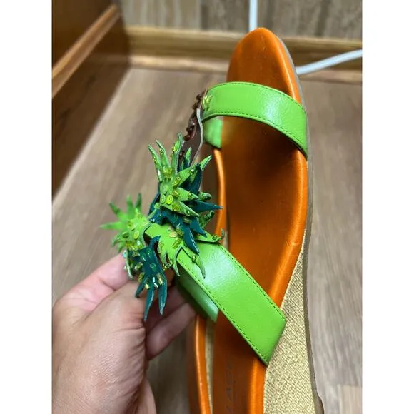 Rare Vintage Collage by Michael Simon Jungle Wedge Sandal Size 8