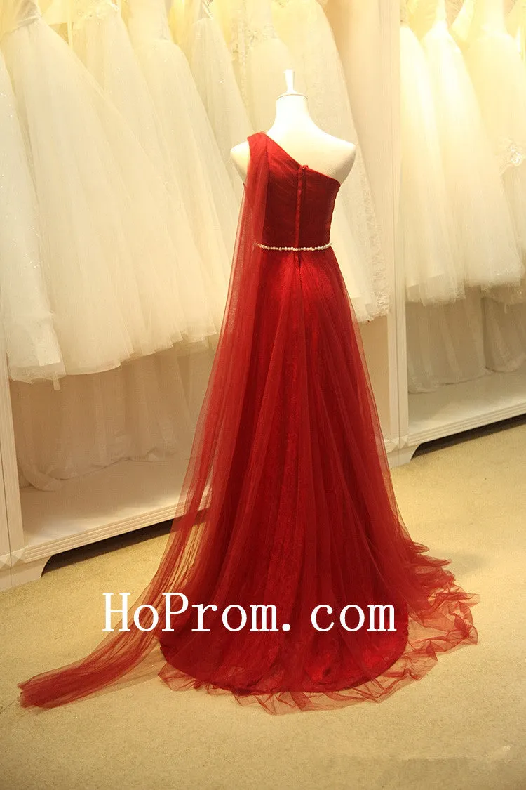 Red Tulle Prom Dresses,One Shoulder Prom Dress,Evening Dresses