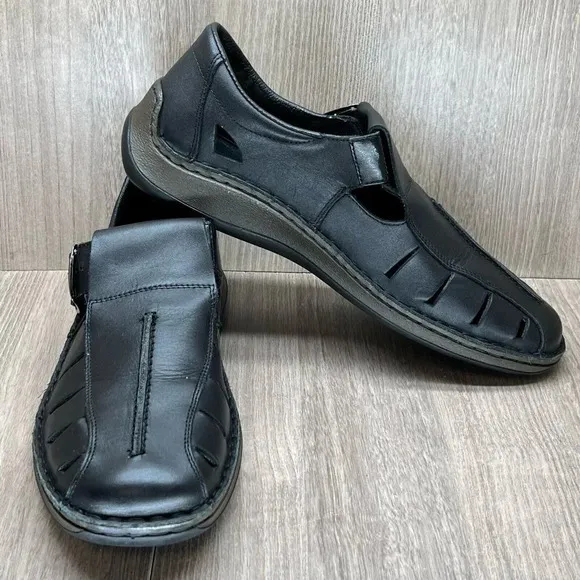 Reiker Shoes Mens Sz 44 US 10.5 Anti Stress Fisherman Comfort Leather Black