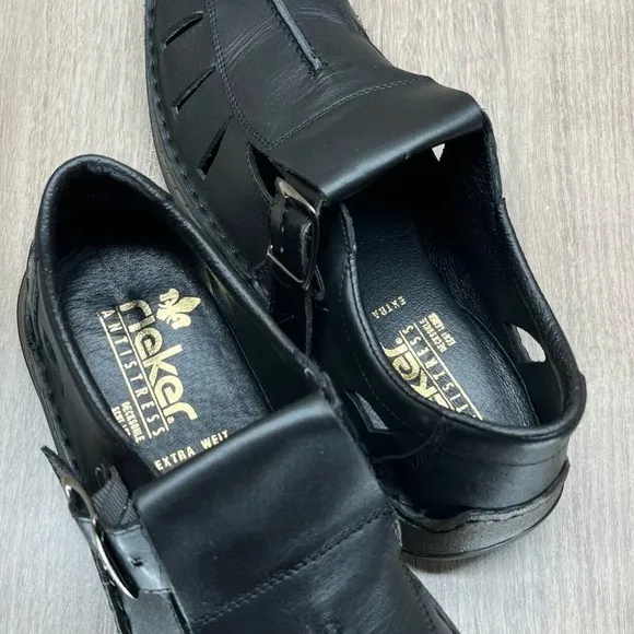 Reiker Shoes Mens Sz 44 US 10.5 Anti Stress Fisherman Comfort Leather Black