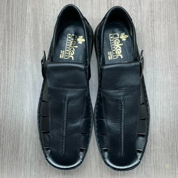 Reiker Shoes Mens Sz 44 US 10.5 Anti Stress Fisherman Comfort Leather Black
