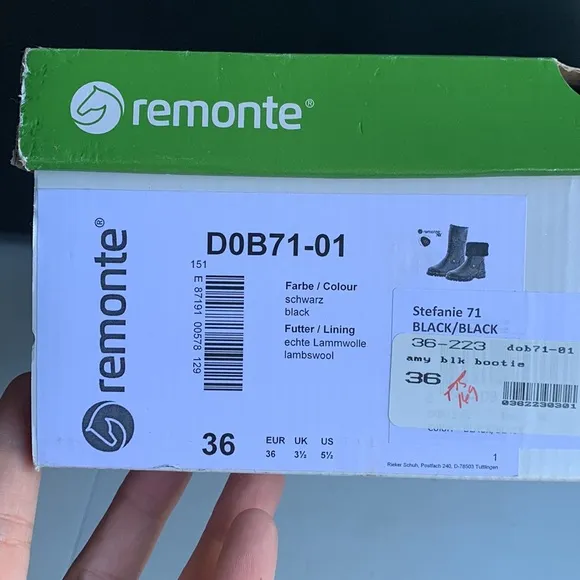 Remonte NWB Women's Waterproof Side-Zipped Ankle Boots,‎ Black, Size 36EU/5.5US