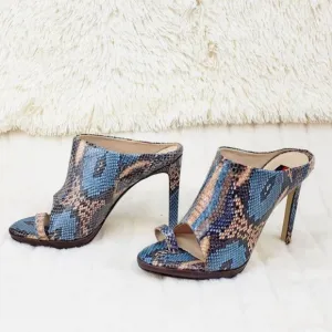 Rev it up slip on blue snake Leather Sandal Shoes