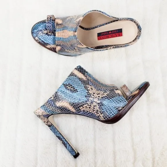 Rev it up slip on blue snake Leather Sandal Shoes
