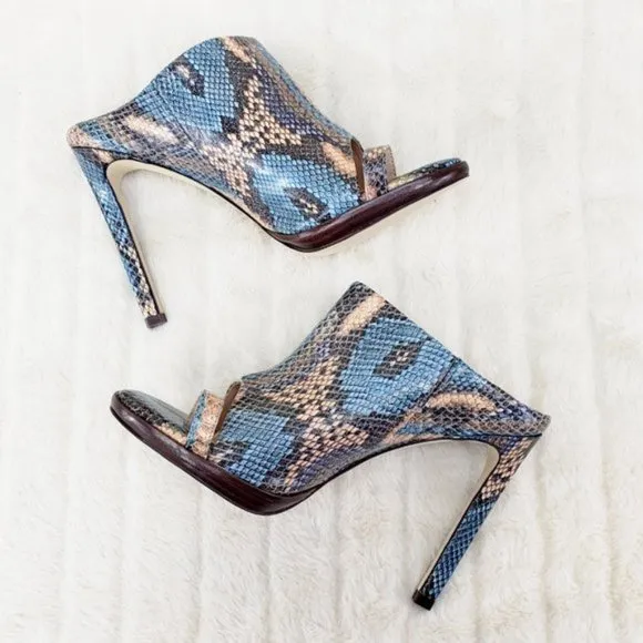 Rev it up slip on blue snake Leather Sandal Shoes