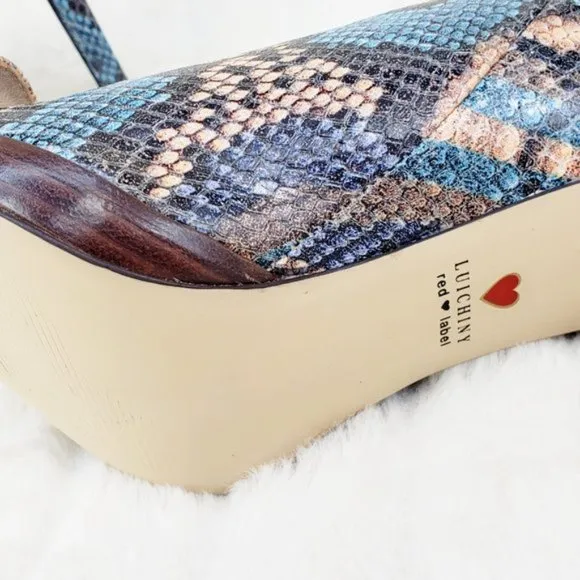 Rev it up slip on blue snake Leather Sandal Shoes