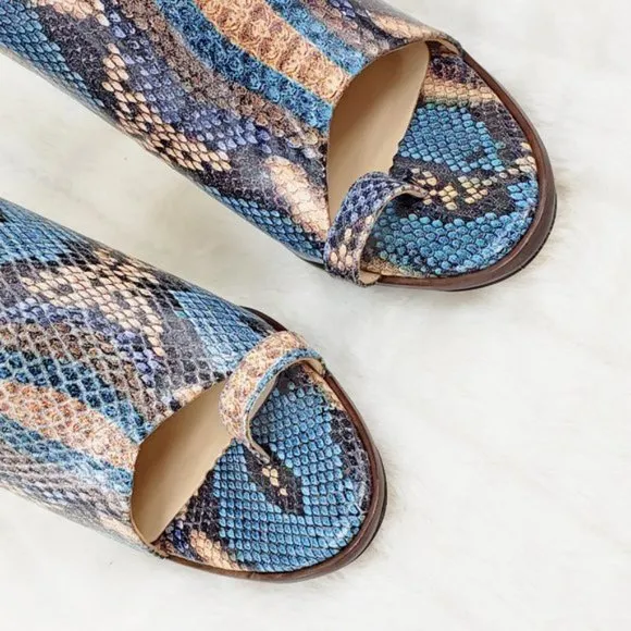 Rev it up slip on blue snake Leather Sandal Shoes