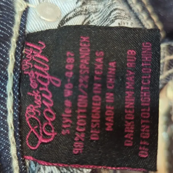 ROCK &amp; ROLL Cowgirl &quot;Rival Low Rise&quot; bootcut denim rodeo jeans sz 25x36L Tall