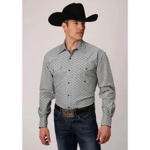 Roper Wear the West Gray Black Novelty Horse Shoes Snap Down Shirt Size M