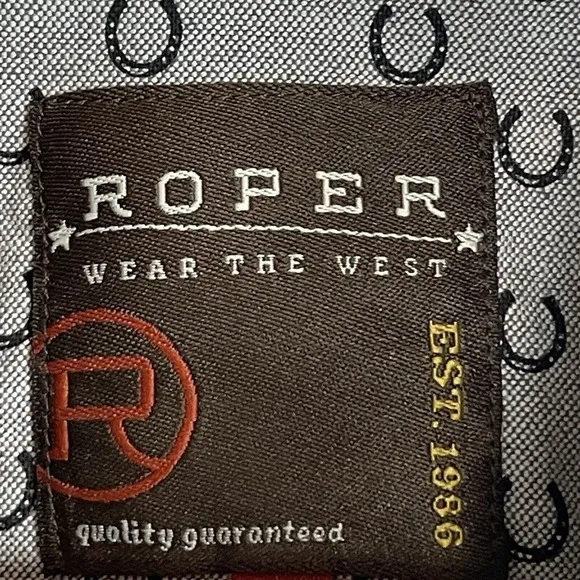 Roper Wear the West Gray Black Novelty Horse Shoes Snap Down Shirt Size M