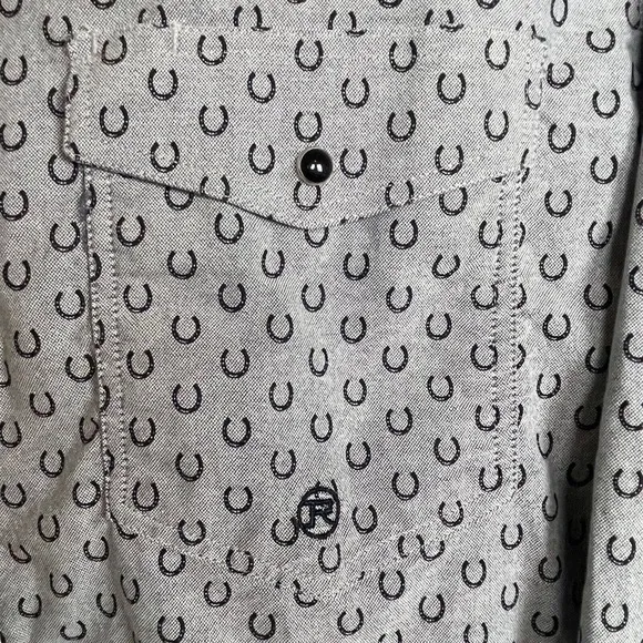 Roper Wear the West Gray Black Novelty Horse Shoes Snap Down Shirt Size M