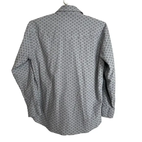 Roper Wear the West Gray Black Novelty Horse Shoes Snap Down Shirt Size M