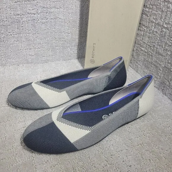 Rothys The Flat Captoe Black White Round Toe Slip on Shoes Womens Size 8.5, 12.5