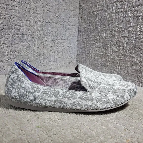 Rothy's The Loafer Women's Size 10.5 US Grey Snake Round Toe Slip on Flat Shoes
