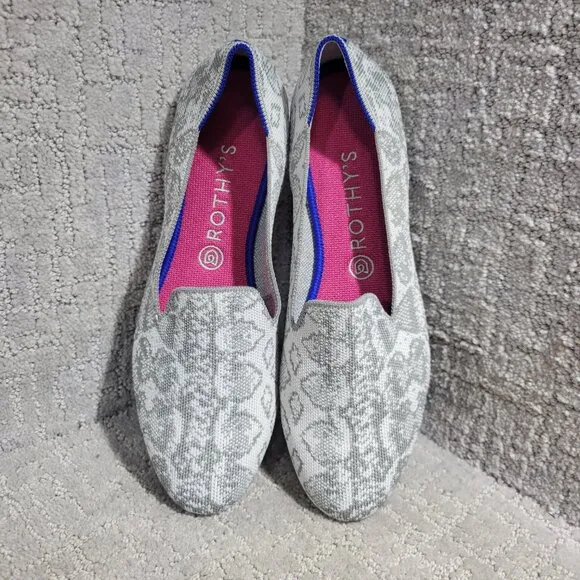 Rothy's The Loafer Women's Size 10.5 US Grey Snake Round Toe Slip on Flat Shoes