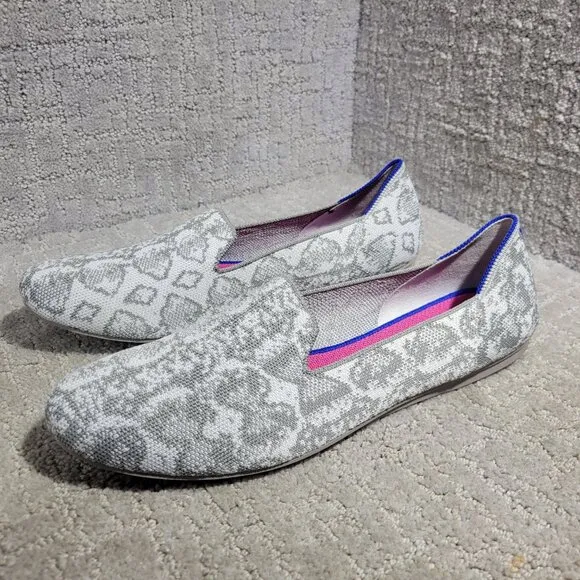 Rothy's The Loafer Women's Size 10.5 US Grey Snake Round Toe Slip on Flat Shoes
