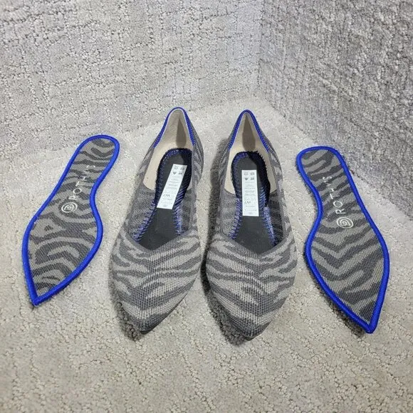 Rothy's the Point Grey Zebra Pointed Toe Slip On Flat Shoes Women's Size 7 US
