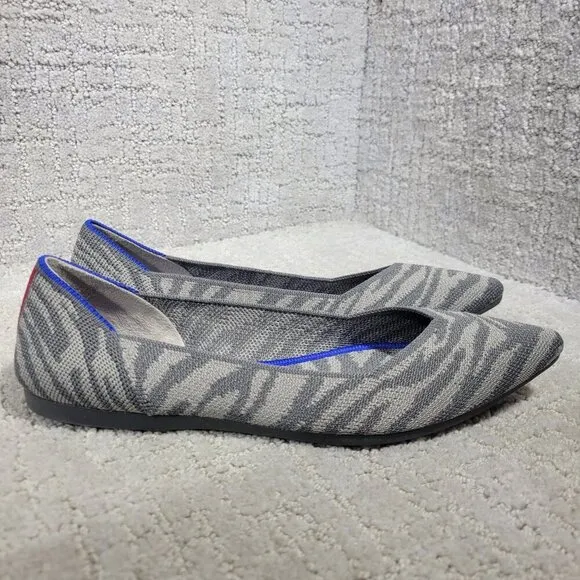 Rothy's the Point Grey Zebra Pointed Toe Slip On Flat Shoes Women's Size 7 US