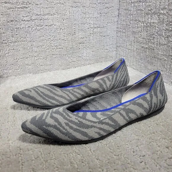 Rothy's the Point Grey Zebra Pointed Toe Slip On Flat Shoes Women's Size 7 US