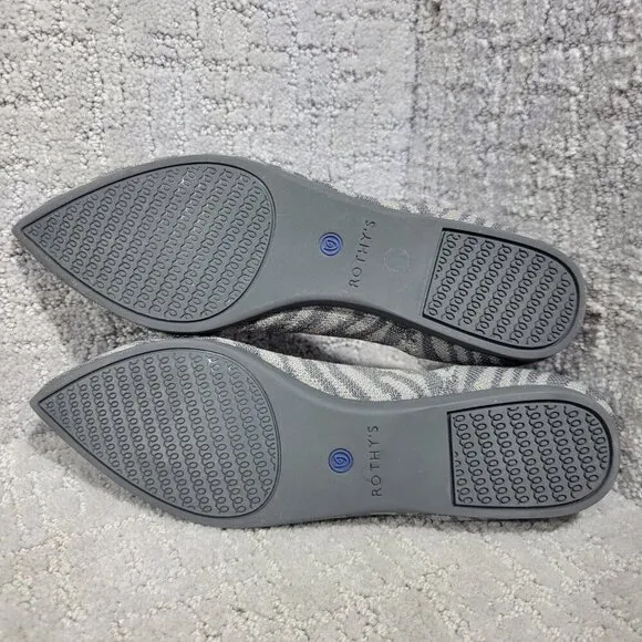 Rothy's the Point Grey Zebra Pointed Toe Slip On Flat Shoes Women's Size 7 US