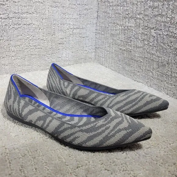Rothy's the Point Grey Zebra Pointed Toe Slip On Flat Shoes Women's Size 7 US