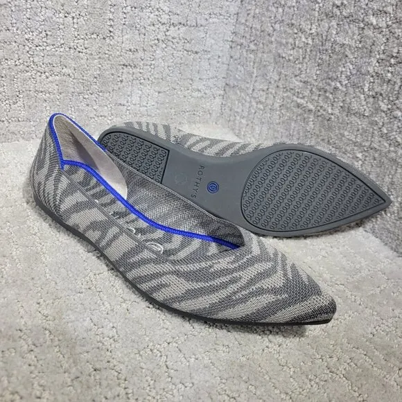 Rothy's the Point Grey Zebra Pointed Toe Slip On Flat Shoes Women's Size 7 US