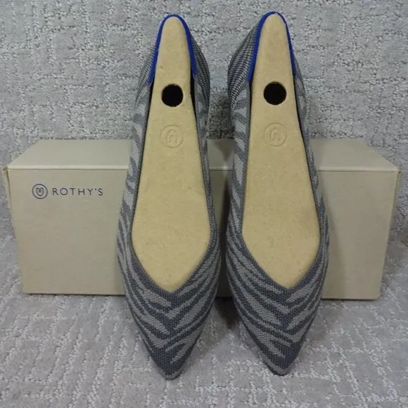Rothy's the Point Grey Zebra Pointed Toe Slip On Flat Shoes Women's Size 7 US