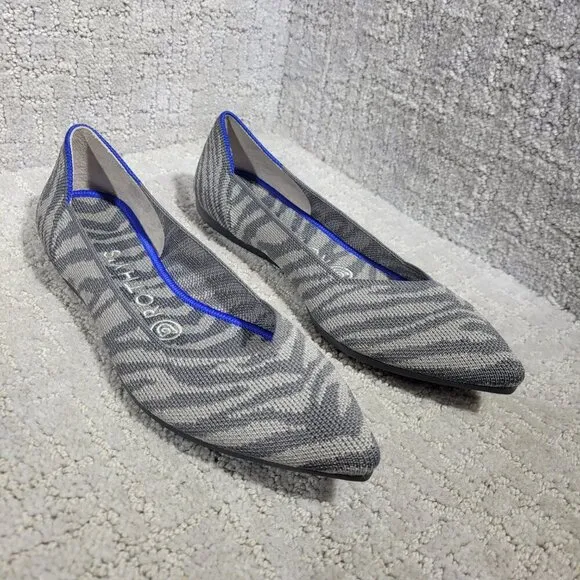 Rothy's the Point Grey Zebra Pointed Toe Slip On Flat Shoes Women's Size 7 US