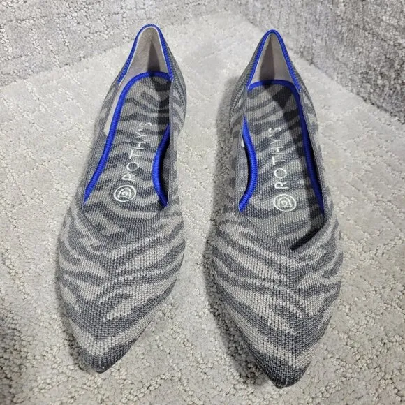 Rothy's the Point Grey Zebra Pointed Toe Slip On Flat Shoes Women's Size 7 US