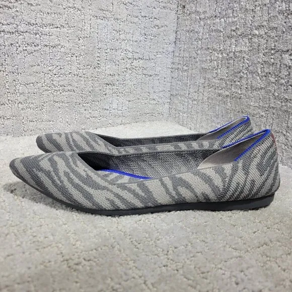 Rothy's the Point Grey Zebra Pointed Toe Slip On Flat Shoes Women's Size 7 US