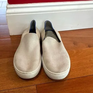 Rothys The Sneaker Slip on Shoes in Sand With Blue Trim Women’s Size 7.5