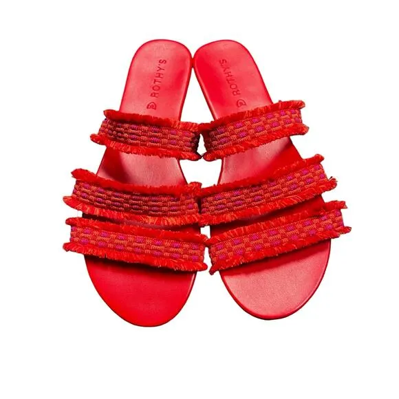 Rothy’s Triple Band Fringe Sandals in Red Women’s Size 10