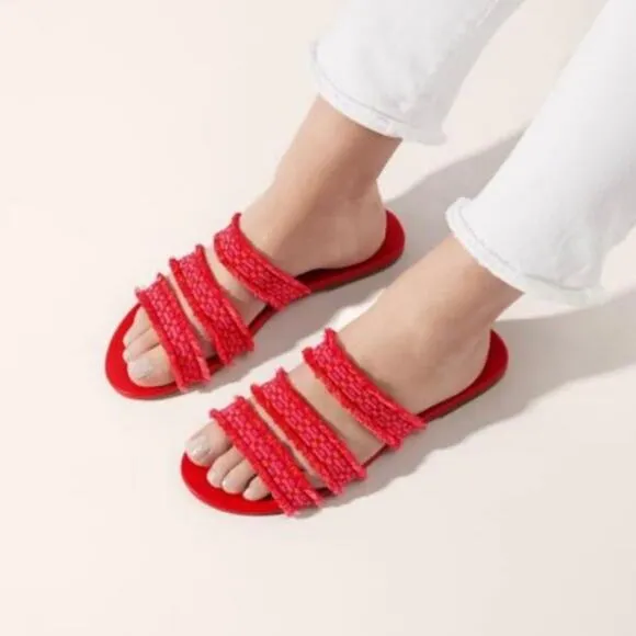Rothy’s Triple Band Fringe Sandals in Red Women’s Size 10