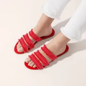 Rothy’s Triple Band Fringe Sandals in Red Women’s Size 10